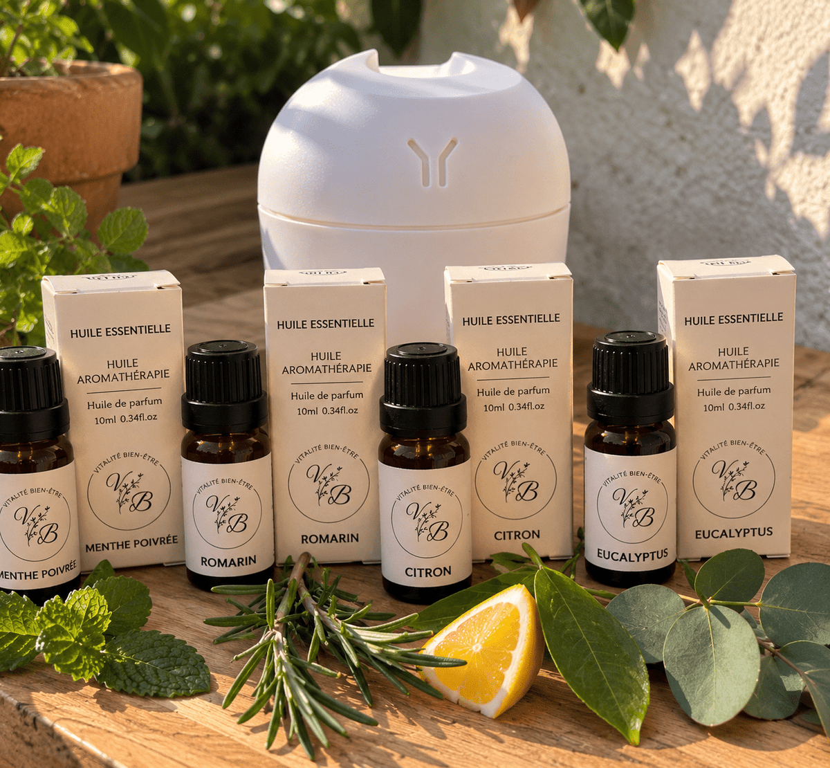 Box Maison fraîche Vitalité bien-être : 4 huiles parfumées fraîches et diffuseur