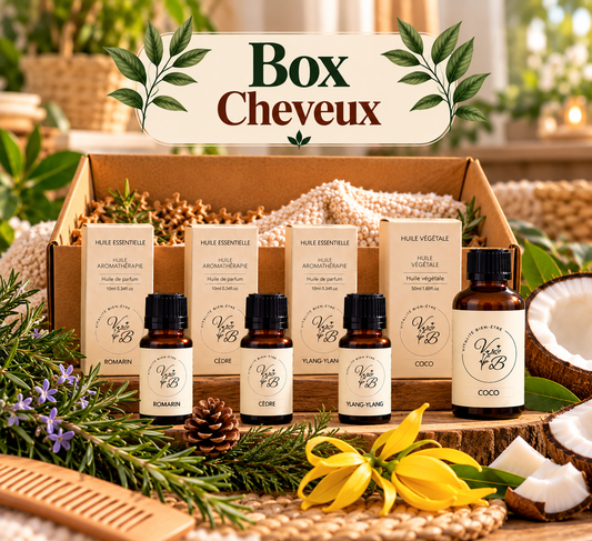 Box Cheveux Vitalité bien-être : romarin, cèdre, ylang-ylang et huile de coco