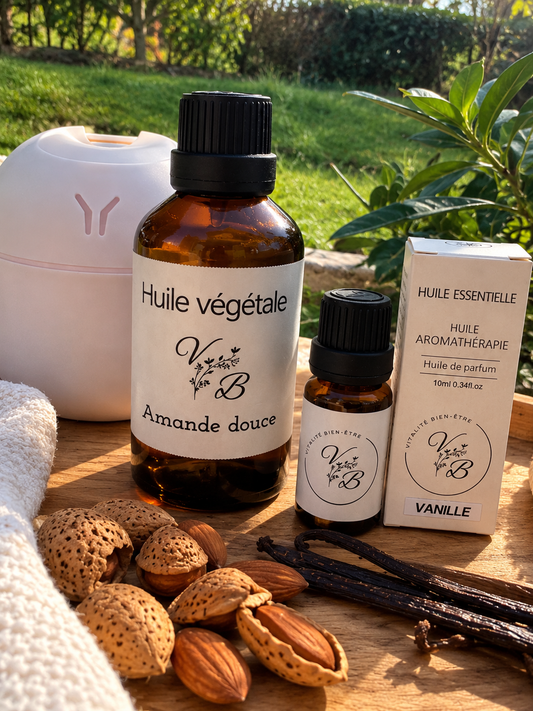 Box Massage cocooning  Huile d'amande douce, parfum vanille + diffuseur