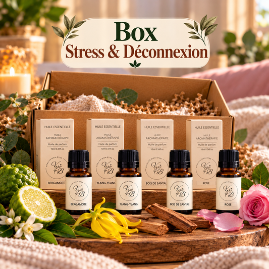 Box Stress & déconnexion Vitalité bien-être : bergamote, ylang-ylang, bois de santal et rose