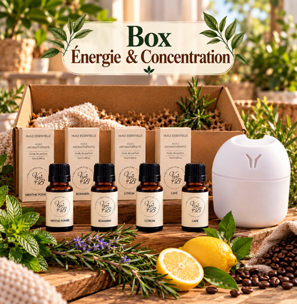 Box Concentration Vitalité bien-être : 4 huiles parfumées fraîches et diffuseur